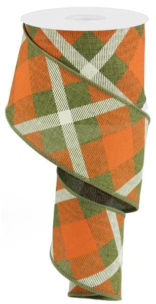 2.5"X10YD Printed Plaid on Royal - Fern/Orange/Cream Shirley's Direct RG01683EW