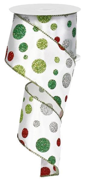 2.5"X10YD Satin Glitter Polka Dot-Red/Lime Shirley's Direct RN500288