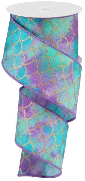 2.5"X10yd Scales On Watercolor - White/Aqua/Purple/Teal Craig Bachman RGA1987XC