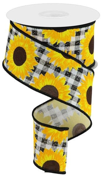 2.5"X10yd Sunflower On Faux Royal - Black/Yellow/Orange/Brown Craig Bachman RGC171202