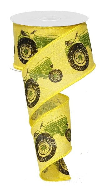 2.5"X10YD TRACTOR ON ROYAL BURLAP - YELLOW/GREEN/BLACK Craig Bachman RG014877M