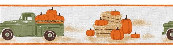 2.5"X10YD Truck W/Pumpkins On Royal - White/Moss/Orange/Brown Shirley's Direct RG0183627