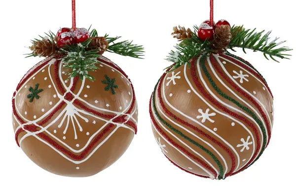 2 Asst 100Mm Gingerbread Ball Ornament - Brown/Red/Green/White Craig Bachman Ornaments XJ4444