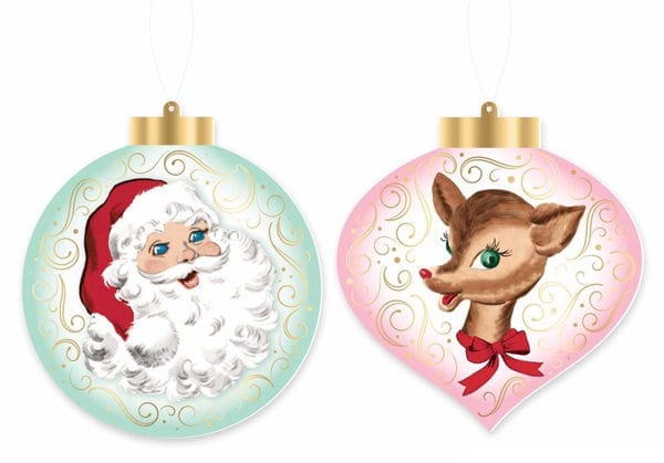 2 Asst 5.5"H Dbl-Sided Retro Santa/Deer Ornament Craig Bachman XJ0049