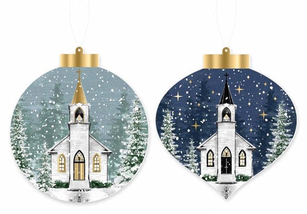 2 Asst 5.5"H Dbl-Sided Winter Church Ornaments Craig Bachman XJ0047