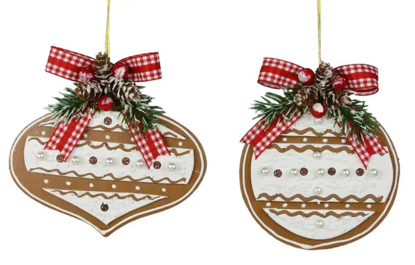 2 Asst 5.5"L Ball/Onion Gingerbread Orn - Brown/White/Red Craig Bachman Ornaments XJ5153