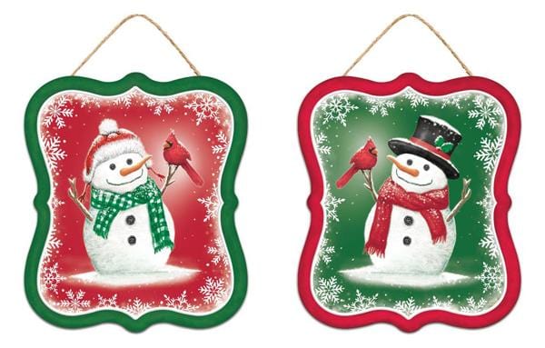 2 Asst 7"H x 6"L Cardinal/Snowman Sign Craig Bachman MD1169