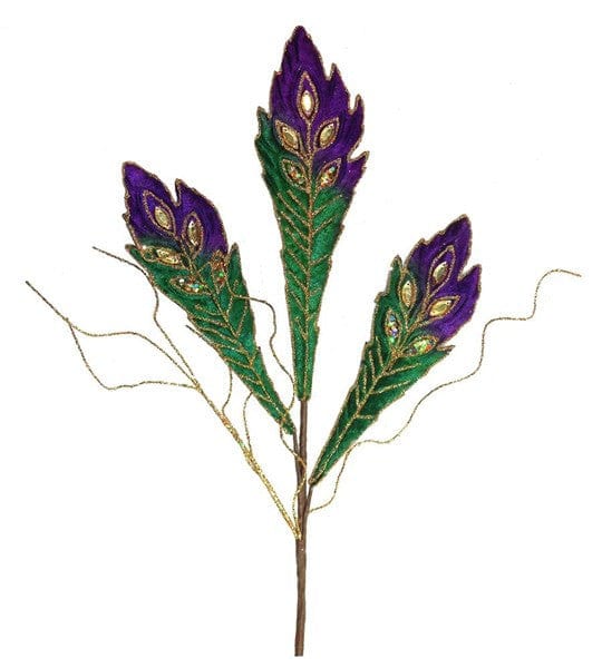 20"L VELVET FEATHER LEAF SPRAY - MARDI GRAS Shirley's Direct FH7499T6