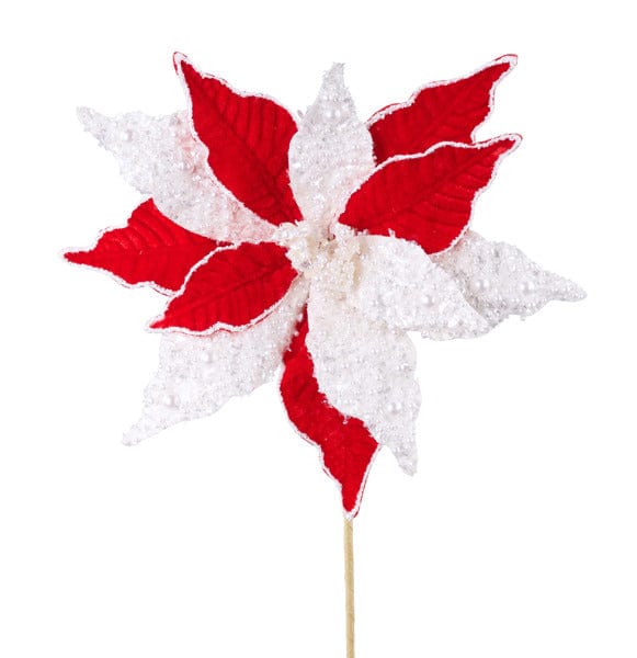 20"L Velvet/Glitter Poinsettia Stem-RED/WHITE Craig Bachman XS412876