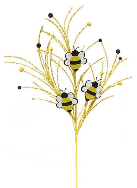 29"Oal Glitter Bumble Bee/Twig Spray - Yellow/Black/White Shirley's Direct MN0010