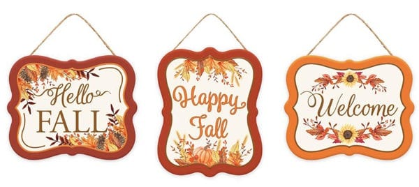 3 Asst 5"L x 4"H Embossed Fall Signs Craig Bachman MD1441