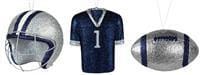 3 Asst Football/Helmet/Jersey Ornaments in Silver and Blue Shirley's Direct MS1302N6