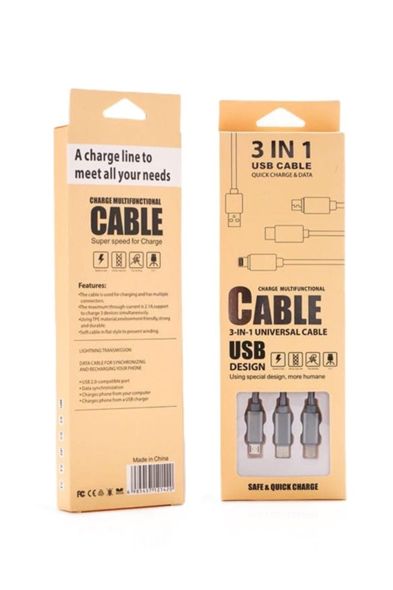 3 in1 UNIVERSAL USB 2.0 FAST CHARGING CABLE ZENANA