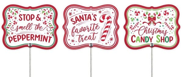 3Asst 5"Lx4"H Christmas Candy Sign Pick Craig Bachman MF4008