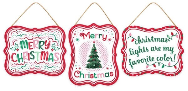 3Asst 5"Lx4"H Embss Retro Christmas Sign Craig Bachman MD1448