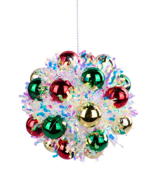 4.75"Dia Tinsel/Vp Ball Ornament-Iridescent Red Emerald Gold Craig Bachman XJ5390X1