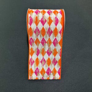 4" ORANGE/FUSCHIA FADED HARLEQUIN GOLD METALLIC 10 YARDS Jascotina 51505-04-28