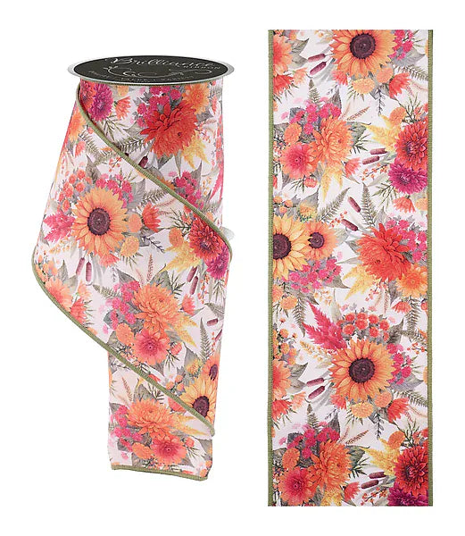4" x 10yd Autumn Florals - Ivory/Yellow/Orange/Red Craig Bachman LS1281J8