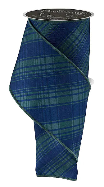4" x 10yd Diagonal Print Plaid - Navy Blue/Emerald Green Craig Bachman LS130073