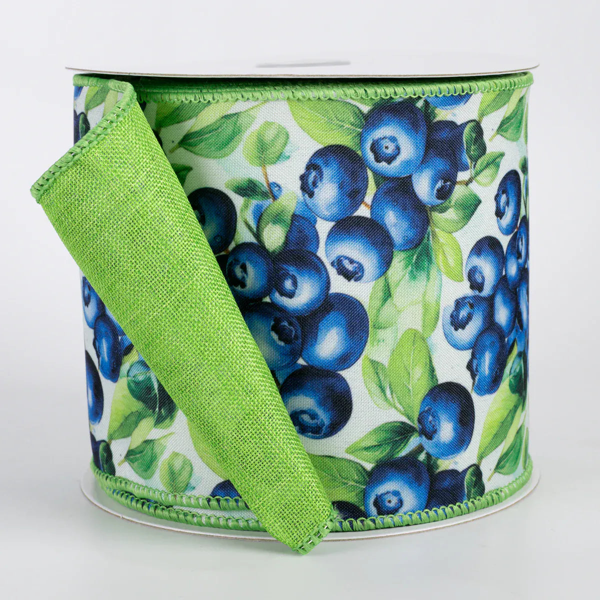 4" X 10YD Double Sided Fused Jumbo Blueberries Ribbon - Lime Green Jascotina D43607-04-27