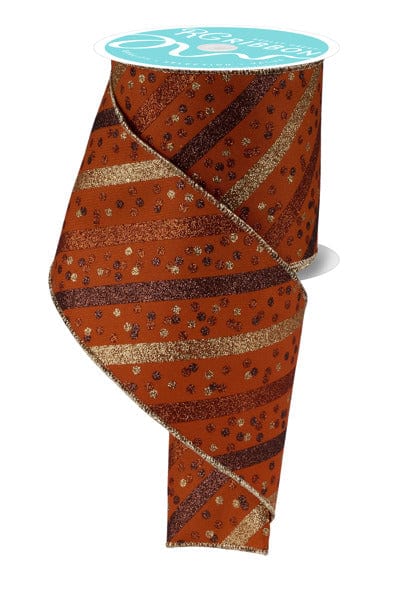 4" x 10yd Glitter Stripe W/Confetti Dots - Autumn/Gold/Brown/Copper Craig Bachman RIBBON RGF1994T3