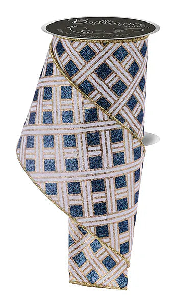 4" x 10yd Woven Stripes - Gold/Smoke Blue/White Craig Bachman LS31329C