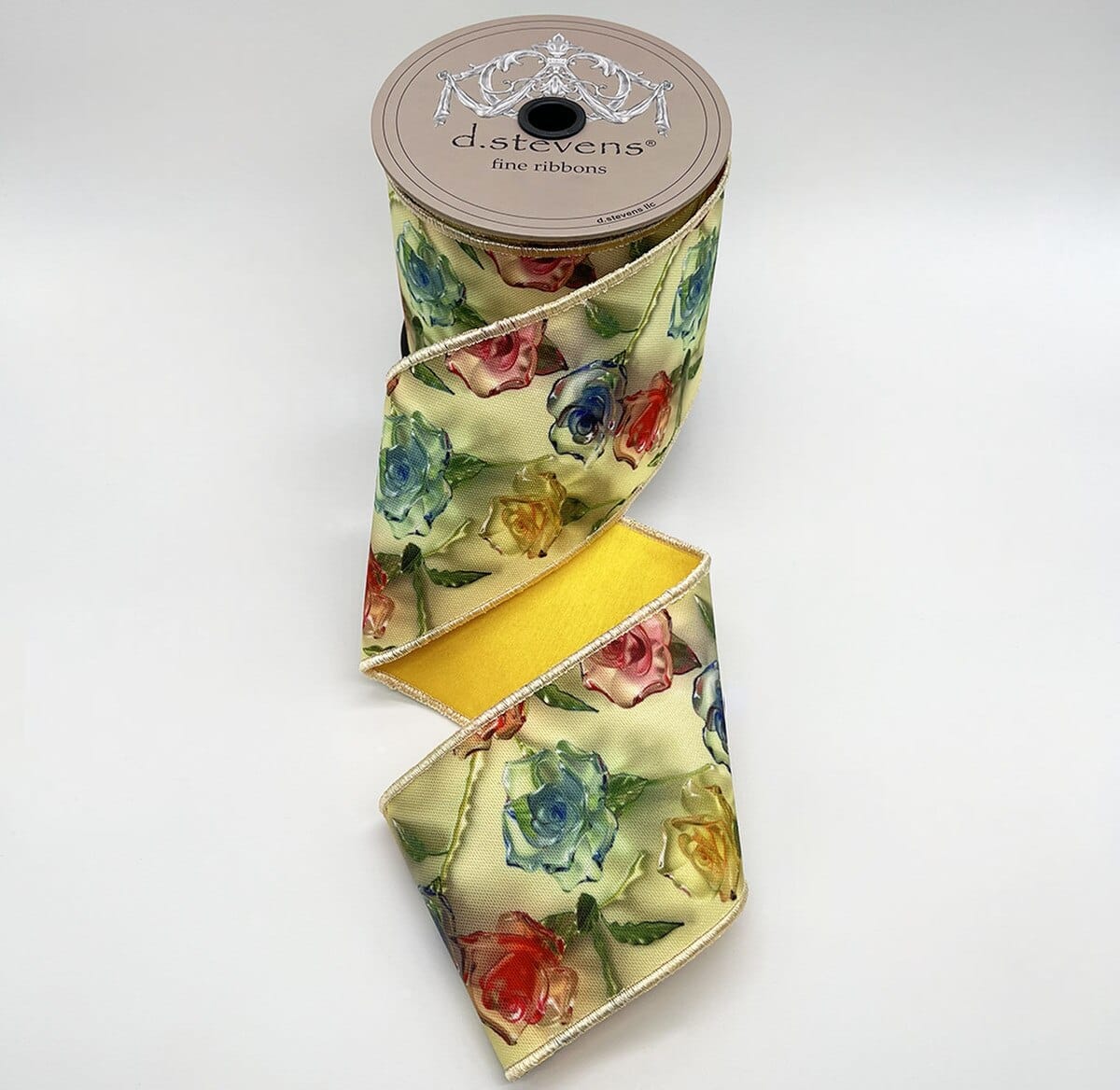 4" x 10yds taffeta acrylic colorful roses, hot pink blue ivory NO TWO ALIKE D.Stevens 45-0233