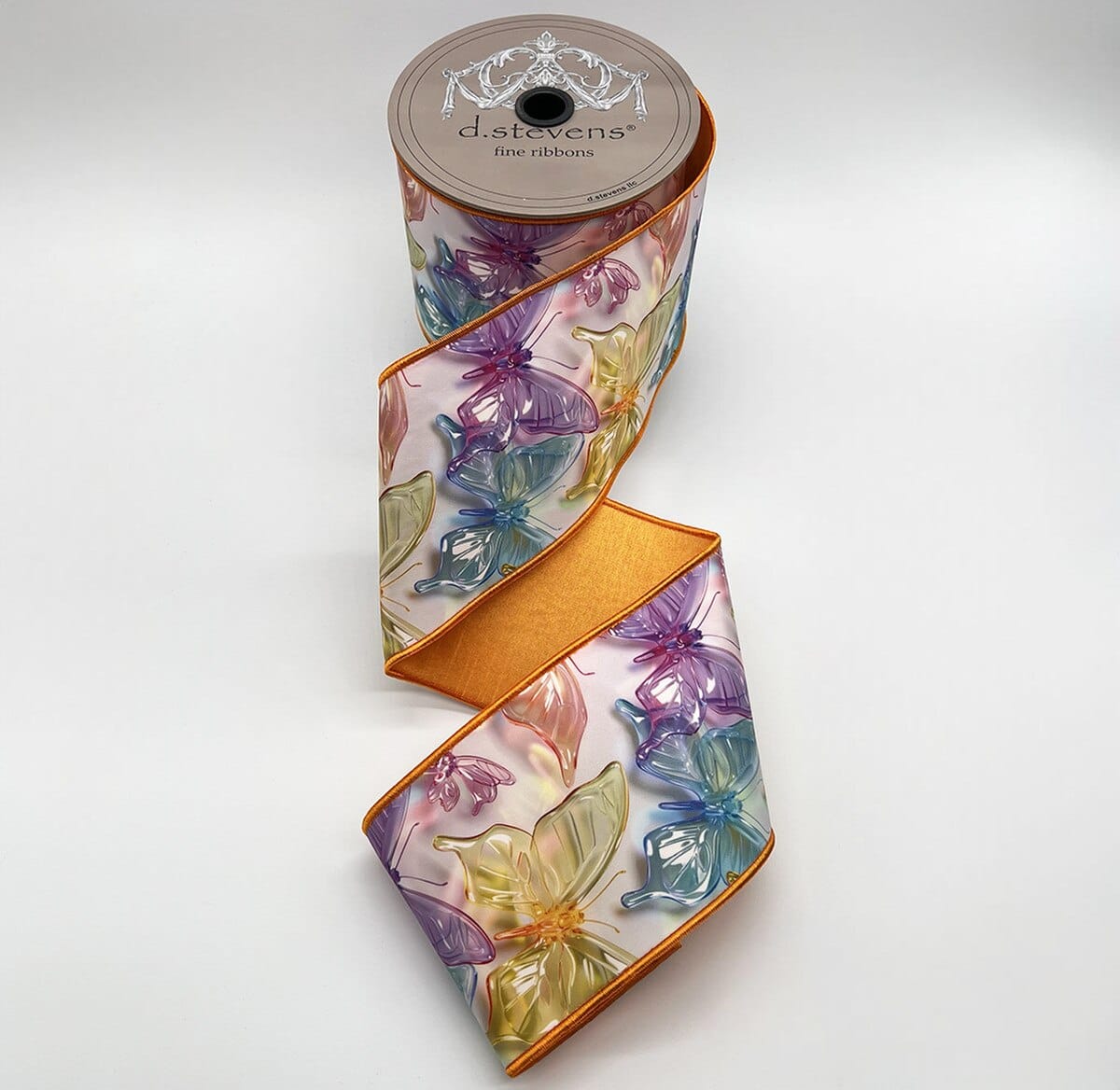 4" x 10yds taffeta acrylic mix colorful butterflies, lavender aqua coral amber NO TWO ALIKE D.Stevens 45-0242