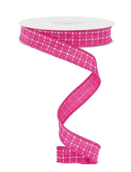 5/8" x 10yd Raised Stitch Squares - Fuchsia/White Craig Bachman Ribbon RGF109007