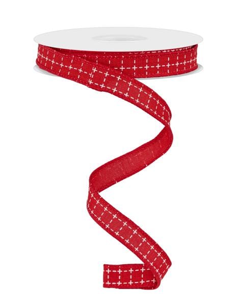 5/8" x 10yd Raised Stitch Squares - Red/White Craig Bachman Ribbon RGF109024