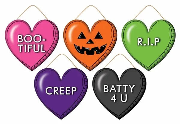 5 Asst, 6"L Halloween Candy Heart Signs Craig Bachman AP7407A7