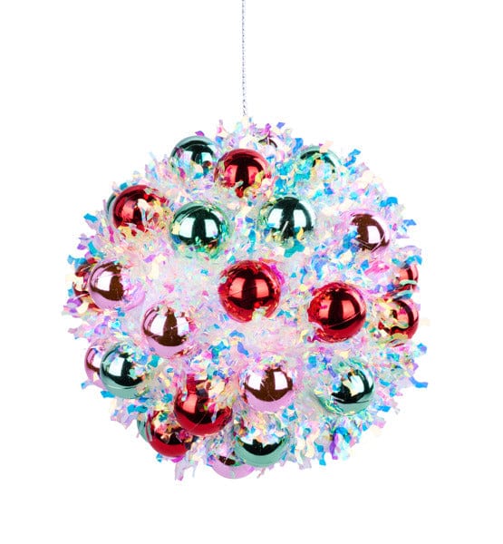 6"Dia Tinsel/Vp Ball Ornament-IRIDESCENT/RD/MINT/LT PINK Craig Bachman XJ5391K7