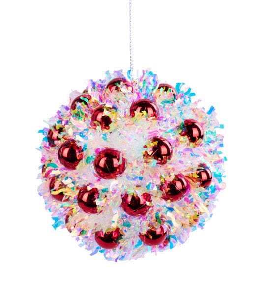 6"Dia Tinsel/Vp Ball Ornament-IRIDESCENT/RED Craig Bachman XJ5391K9