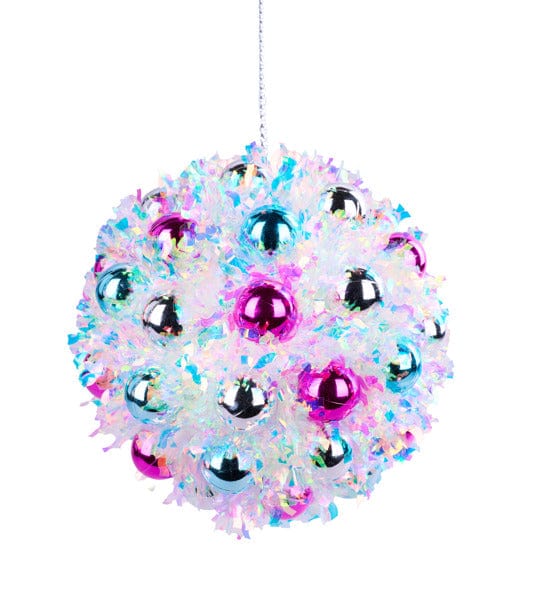 6"Dia Tinsel/Vp Ball Ornament-IRIDESCENT/TQ/HOTPINK/SILVER Craig Bachman XJ5391X3