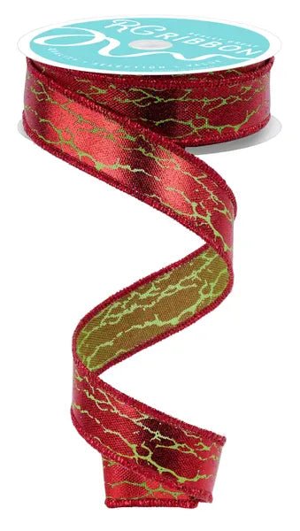 7/8" x 10yd Cracked Foil - Fresh Green/Red Craig Bachman RIBBON RGH708770