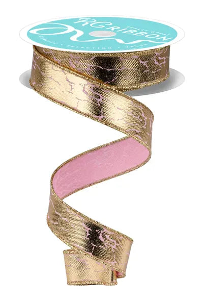 7/8" x 10yd Cracked Foil - Rose Pink/Gold Craig Bachman RIBBON RGH7084EH