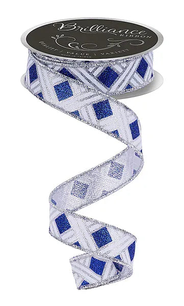 7/8" x 10yd Woven Stripes - Silver/Royal Blue/White Craig Bachman LS31296W