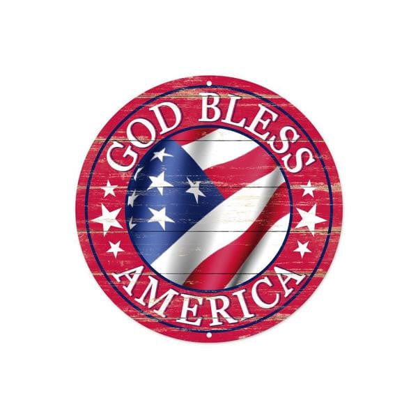 8"Dia God Bless America Sign - Antique Red/White/Blue Shirley's Direct MD0928