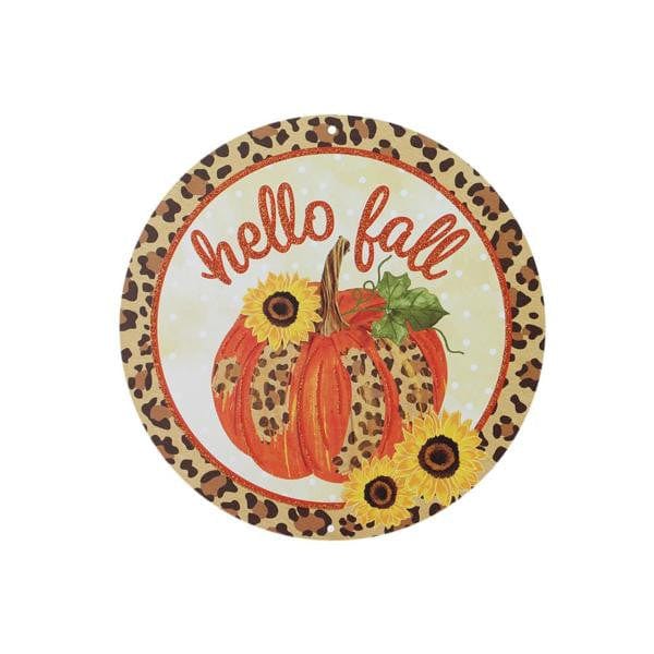 8"Dia Metal/Gtr Hello Fall/Pumpkin Sign - Tan/Brown/Orange/Copper Shirley's Direct MD0945