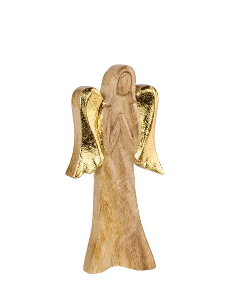 8"H x 4"L Mangowood Angel -  Natural/Gold Craig Bachman