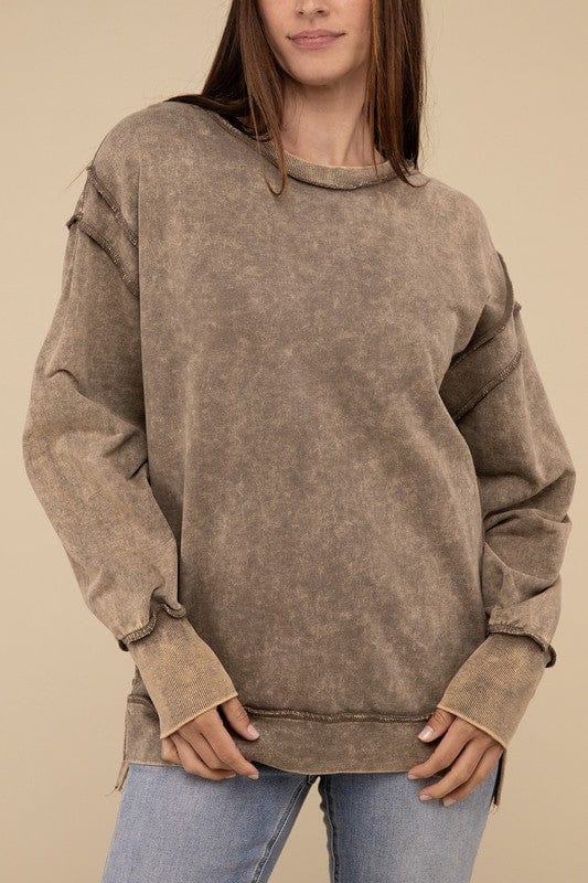 Acid Wash French Terry Exposed-Seam Sweatshirt ZENANA