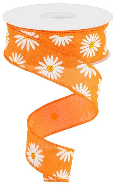 1.5" x 10yd Daisy On Royal - New Orange/White/Yellow