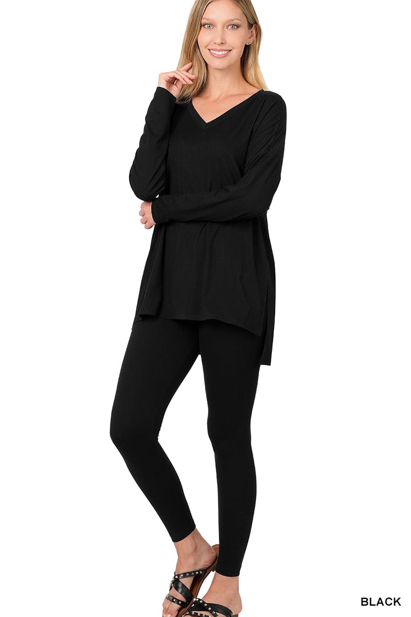 BRUSHED DTY MICROFIBER LOUNGEWEAR SET-Black Zenana