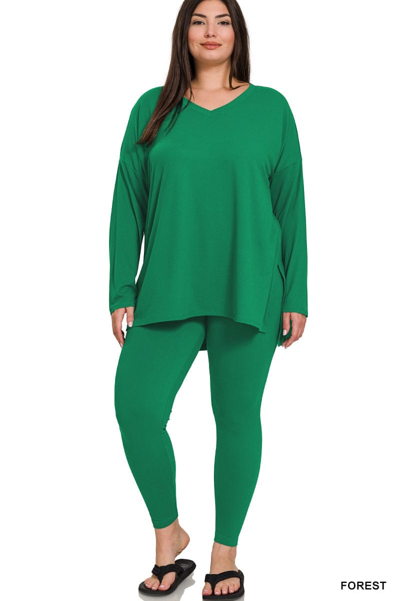 BRUSHED DTY MICROFIBER LOUNGEWEAR SET Forest Green Zenana