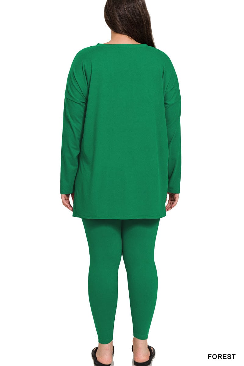 BRUSHED DTY MICROFIBER LOUNGEWEAR SET Forest Green Zenana