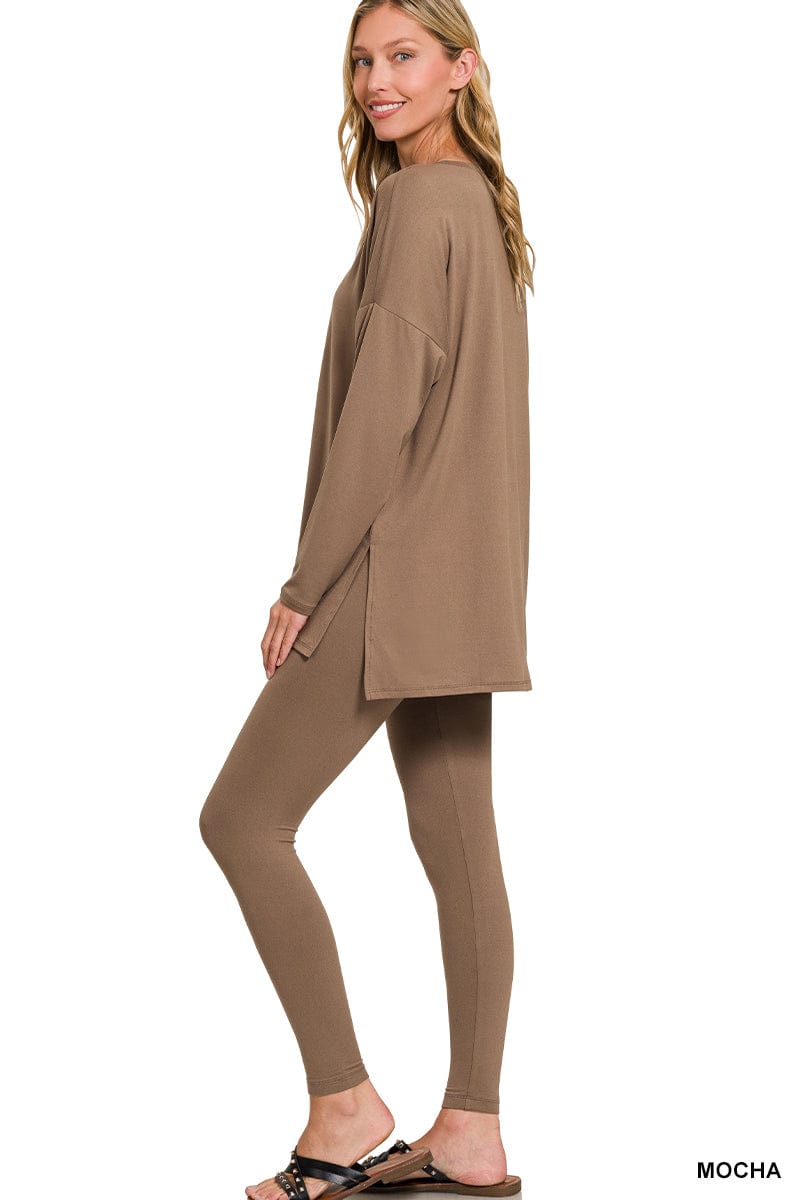 BRUSHED DTY MICROFIBER LOUNGEWEAR SET-Mocha Zenana