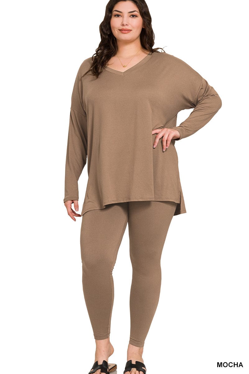 BRUSHED DTY MICROFIBER LOUNGEWEAR SET-Mocha Zenana