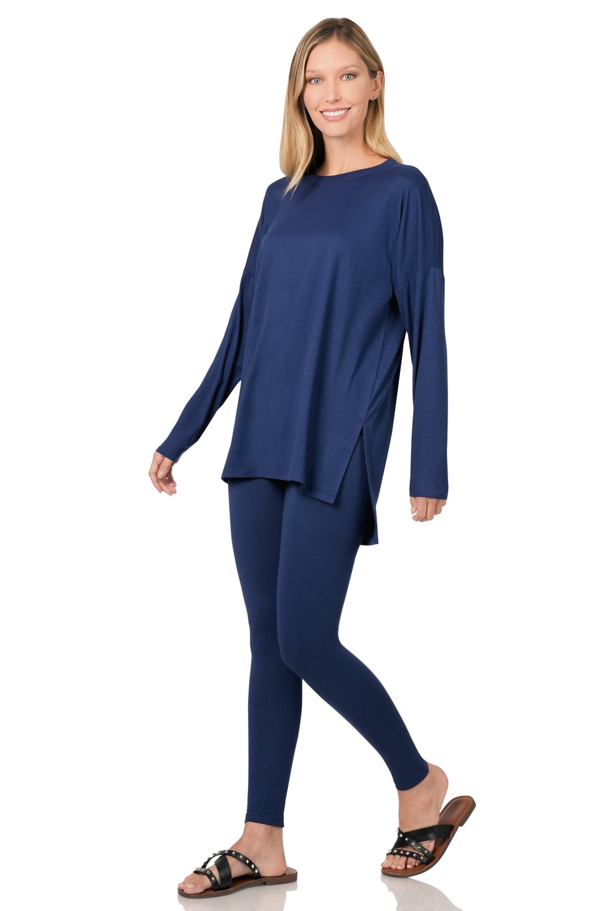 BRUSHED DTY MICROFIBER LOUNGEWEAR SET- Round neck Zenana