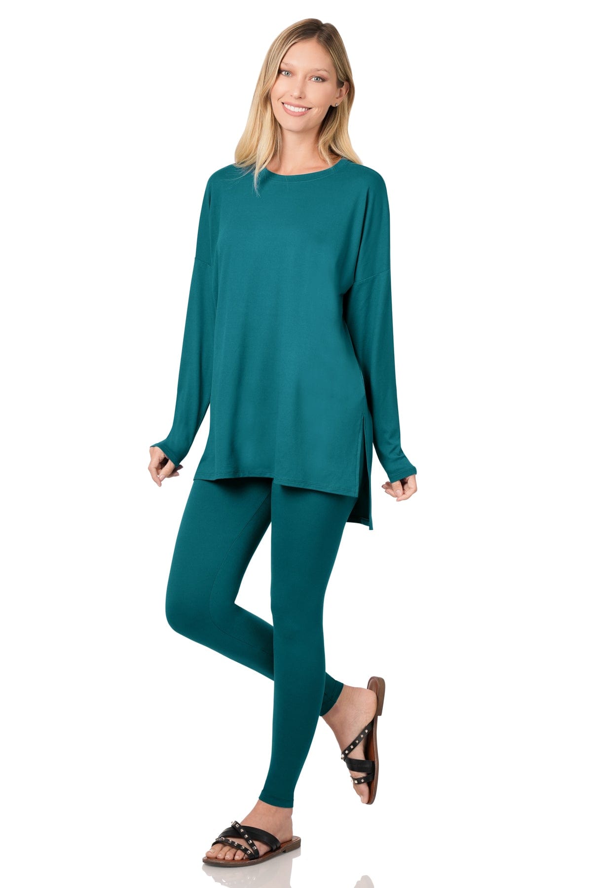 BRUSHED DTY MICROFIBER LOUNGEWEAR SET- Round neck Zenana