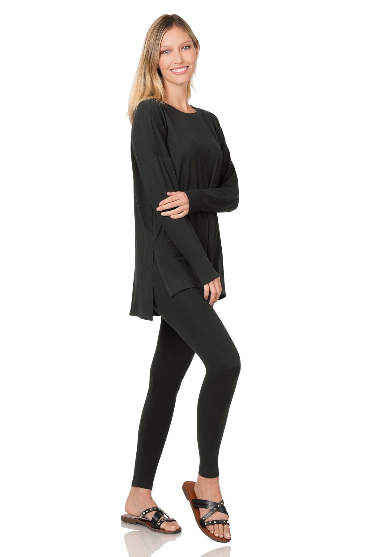 BRUSHED DTY MICROFIBER LOUNGEWEAR SET- Round neck Zenana